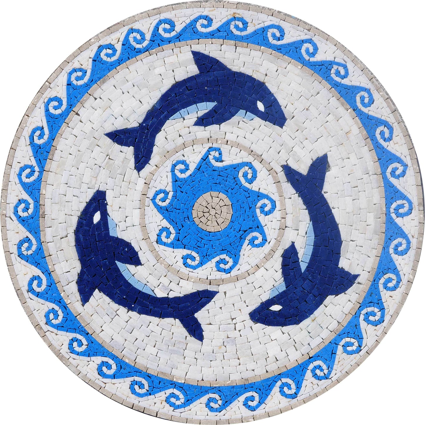 Dolphins Medallion Mosaic Marble Art