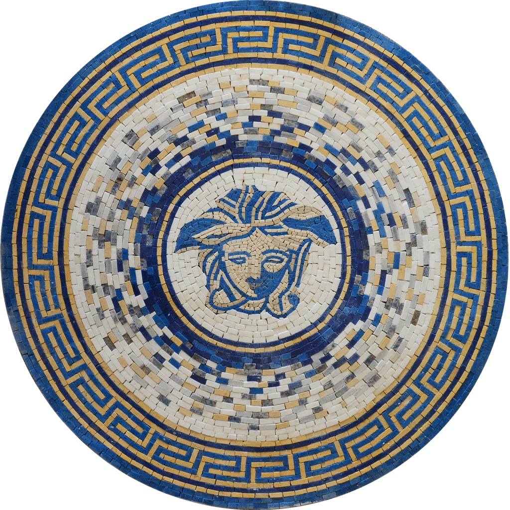 Handmade Stone Medallion - Medusa Blue Mosaic