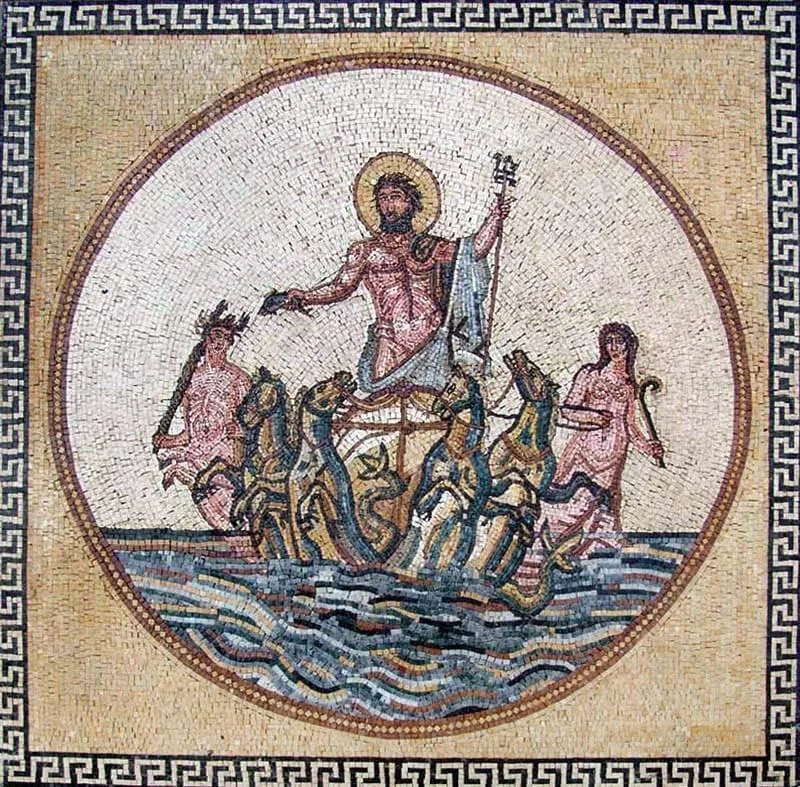 Greek God Poseidon Mosaic Artwork