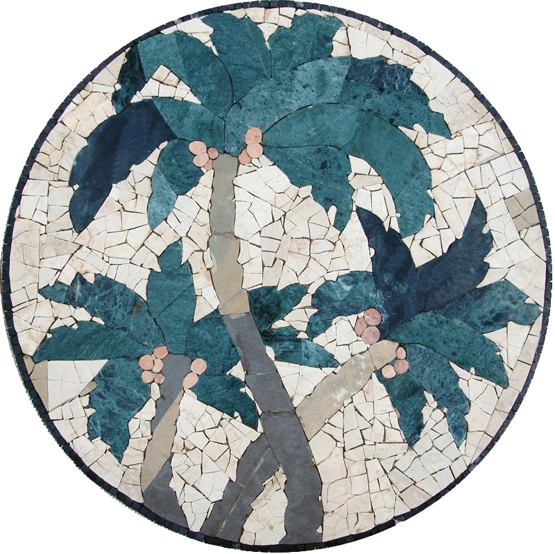 Medallion Mosaic Tile Art - Palm Trees