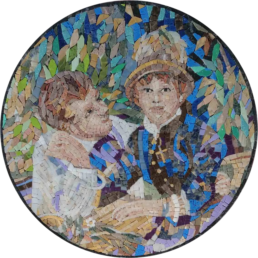 "Lovers" by Pierre-Auguste Renoir - Mosaic Medallion