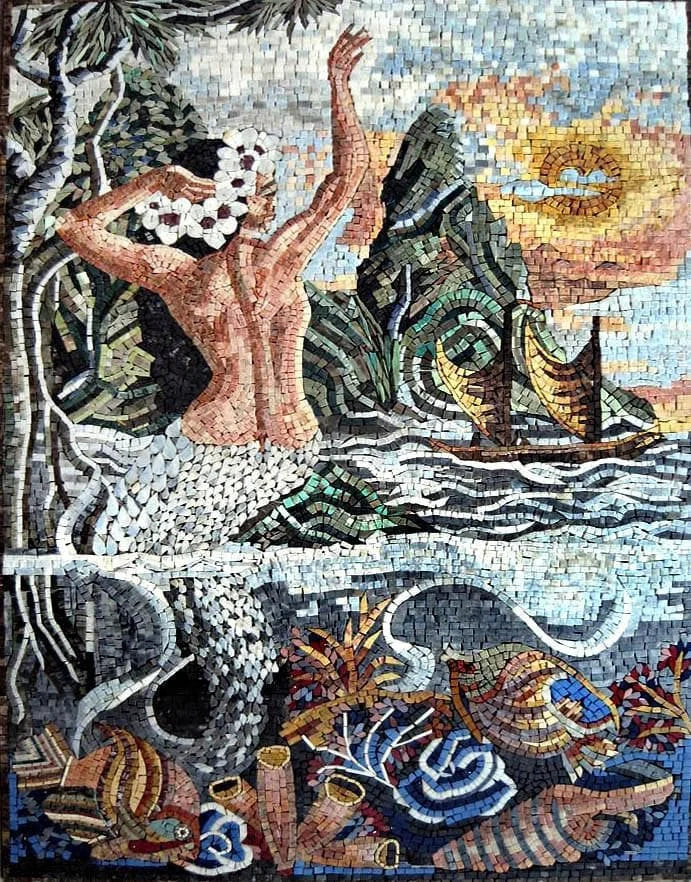 Mermaid Scene Mosaic Mural