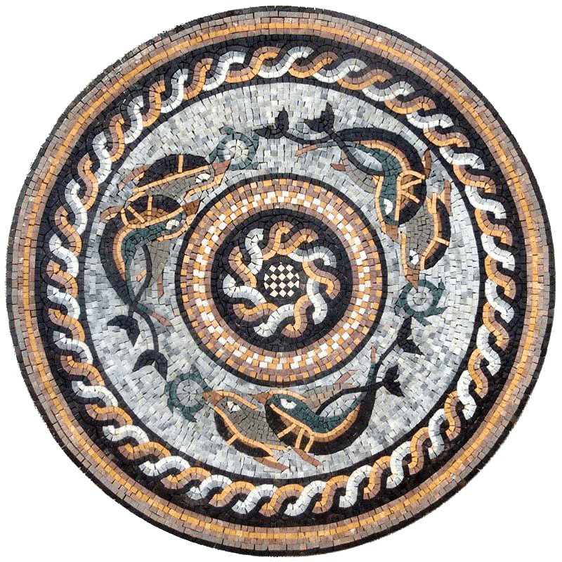 Marble Mosaic Rondure -Fish Wheel, Marine Life&Nautical