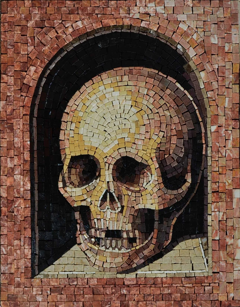 Gothic Skull in a Tomb Mosaic Mural