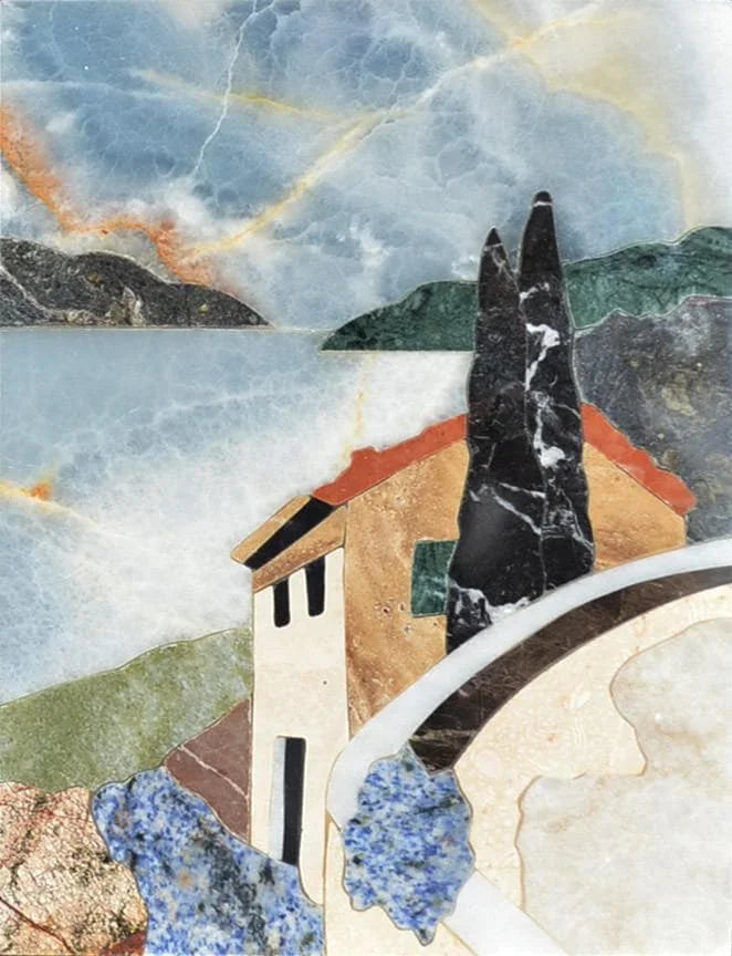 House on the River Pietra Dura Stone Art Mosaic