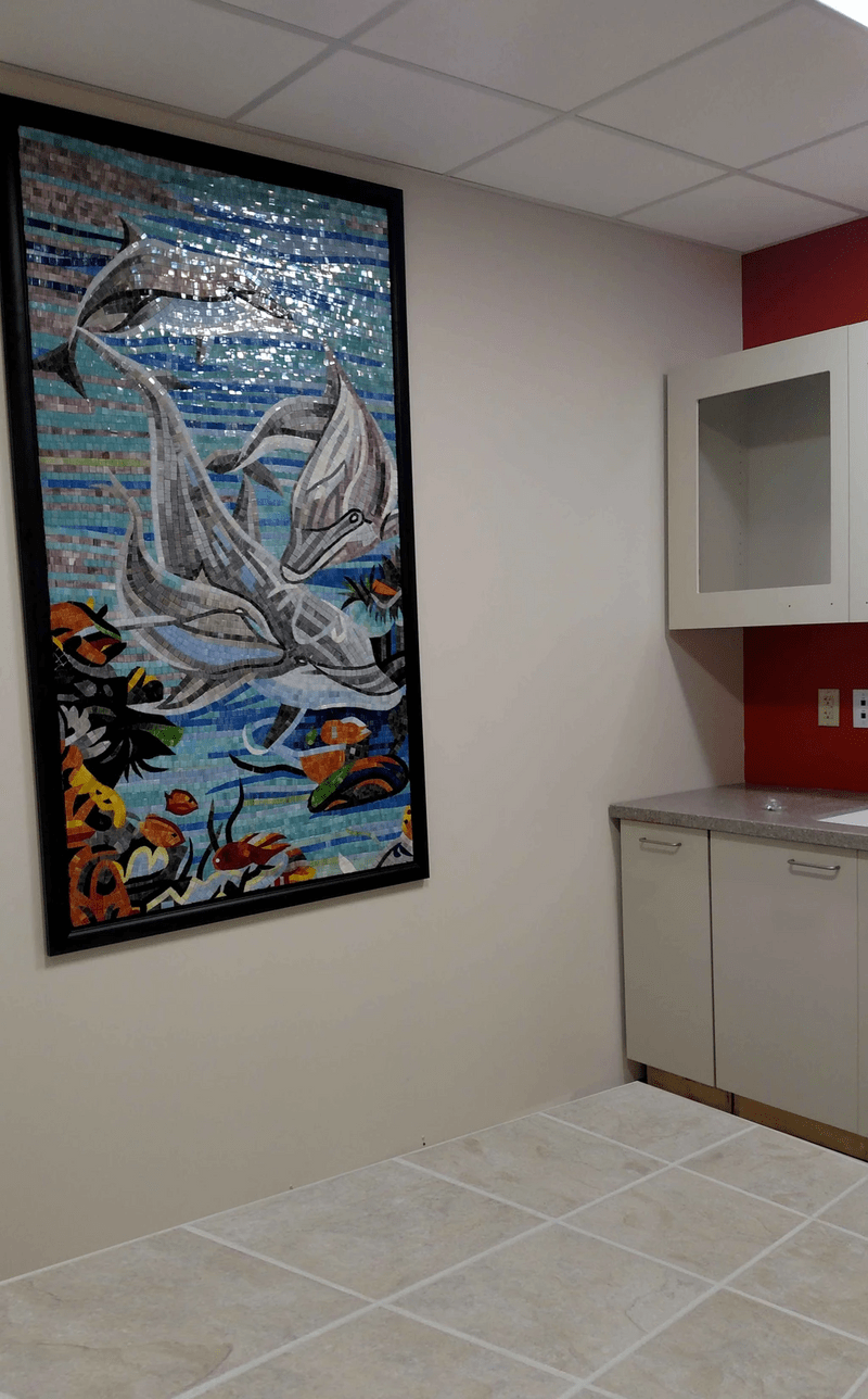 Dolphins Playing in the Sea - Glass Mosaic Mozaico