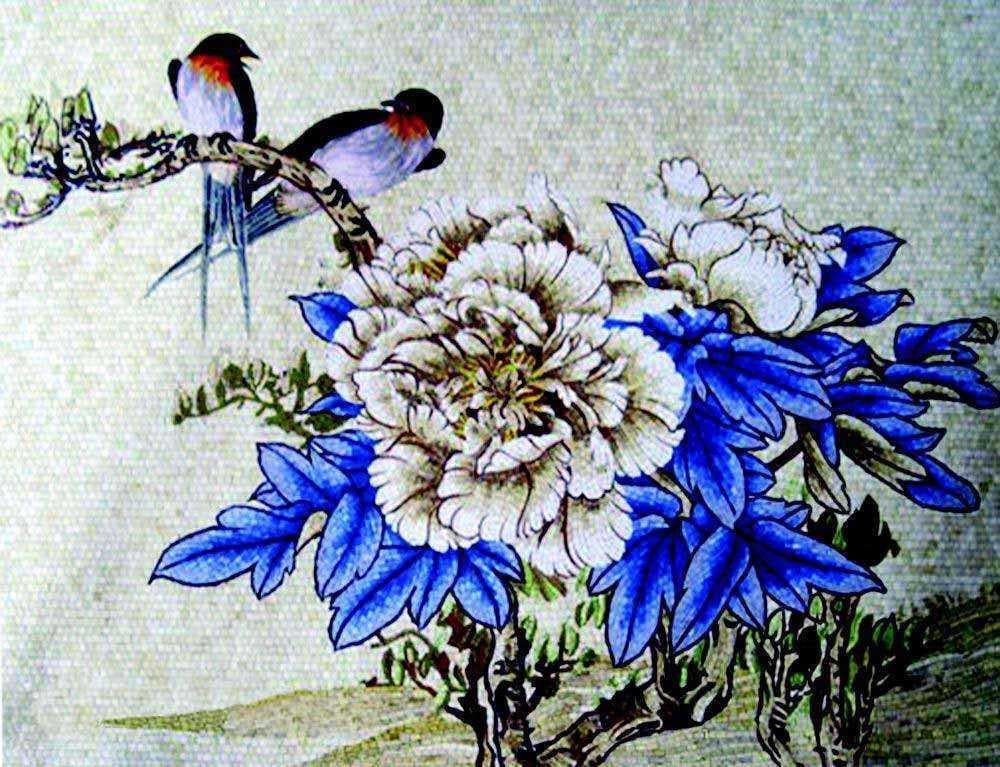 Mosaic Mural - Grosbreak on Flower Mozaico