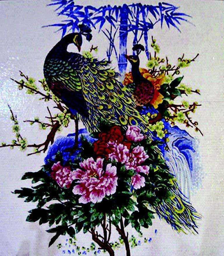 Mosaic Artwork - Peacocks Resting Mozaico