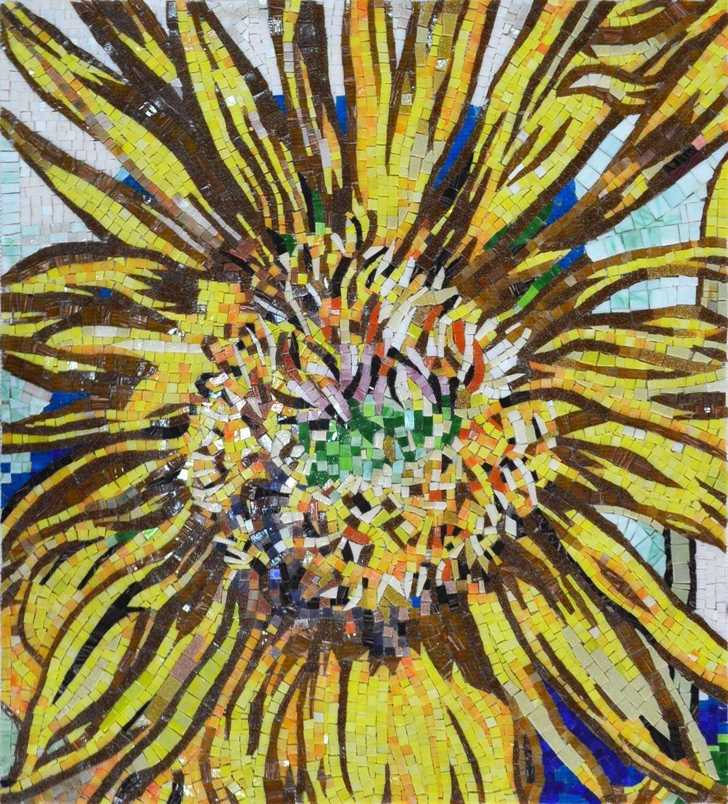 Magnificent Golden Yellow Floral Mosaic Wall Art Mozaico