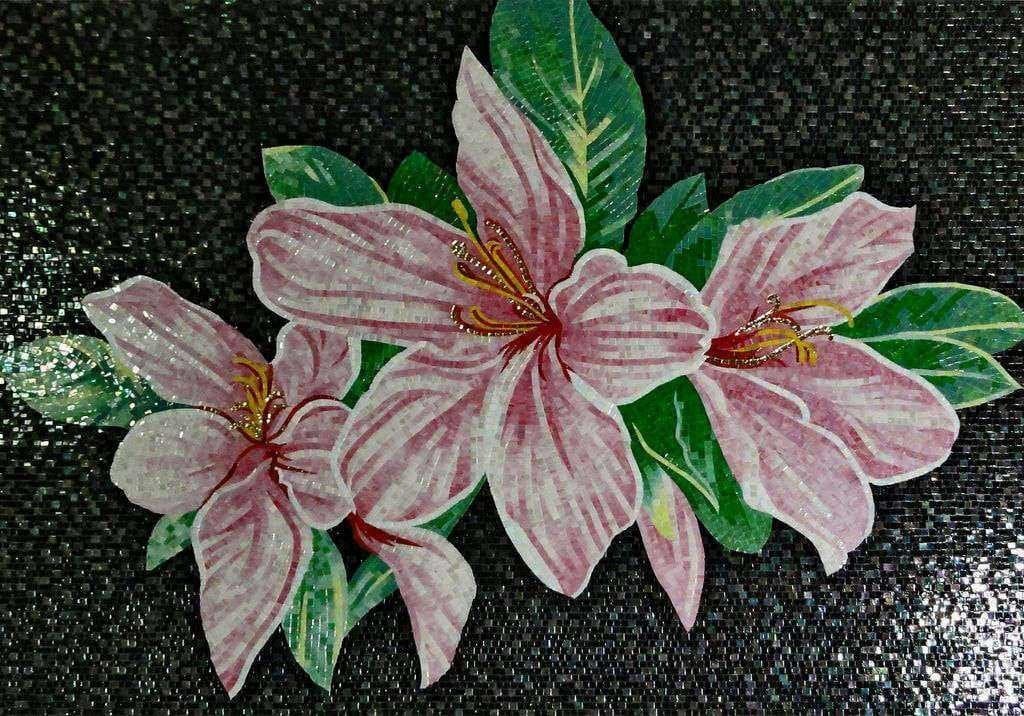 Glass Mosaic Mural - Three Pink Anemones Mozaico