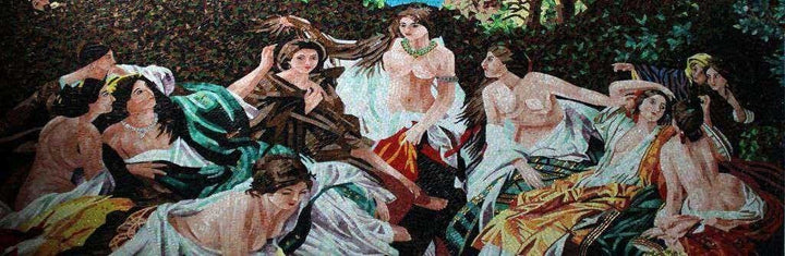 Female Figures in The Garden Glass Mosaic Artwork Mural Mozaico