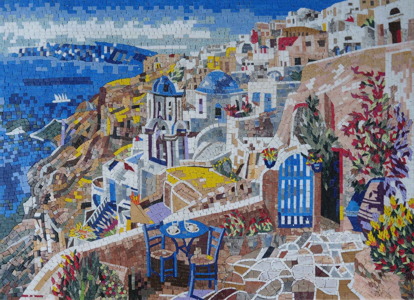 Santorini Island Handmade Mosaic Marble Wall Art