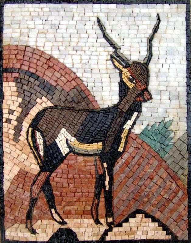 Mural de mosaico de renos rústicos | Obra de arte animal única