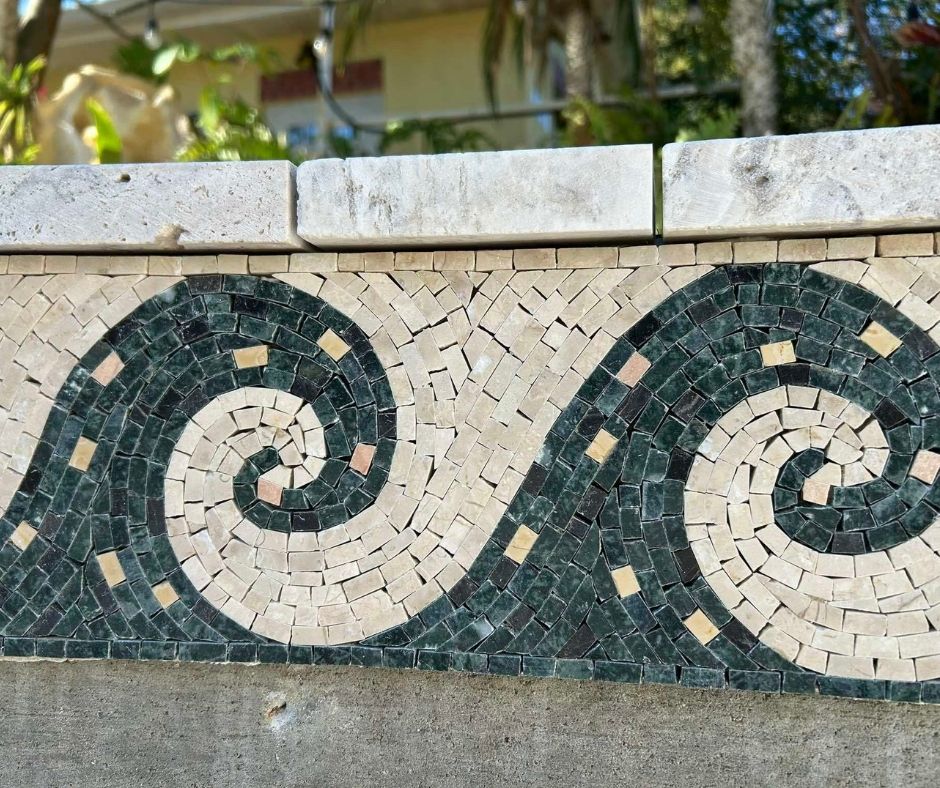 Handcrafted luxury outdoor stone mosaic wall installation - Mozaico Fine Art