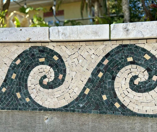 Handcrafted luxury outdoor stone mosaic wall installation - Mozaico Fine Art