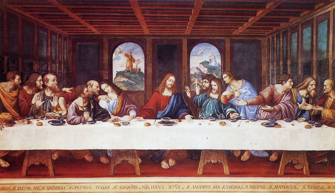 Mosaic of the Last Supper set into a church wall above the altar