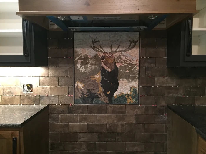 Majestic Elk Portrait - Marble Mosaic Art Luxury Handcrafted Natural Stone - Mesh Backing