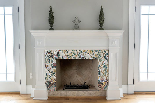Tile Mosaic Fireplace - Birds and Flowers