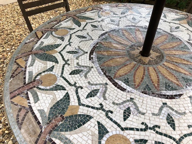 Geometric Floral Design - Marble Custom Mosaic Tile Round - Mesh Backing