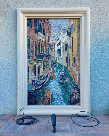 Venice Grand Canal View - Marble Mosaic Portrait Fascinating Italy Handmade Luxury Art - Mesh Backing