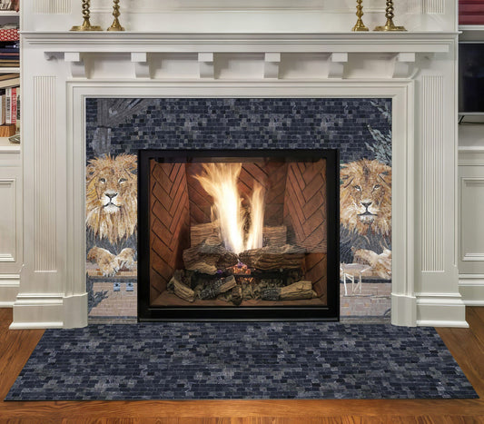 The Lion Lair Mosaic Fireplace