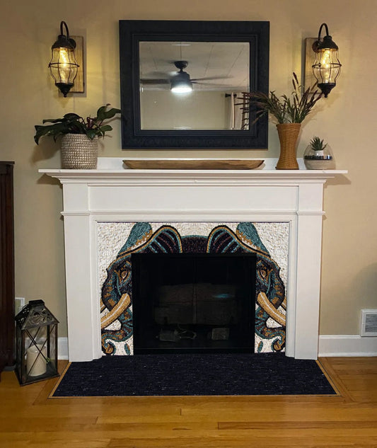Elephant Mosaic Fireplace
