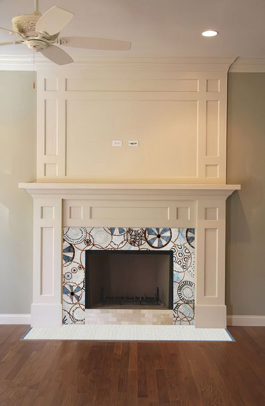 Mosaic Tile On Fireplace - Abstract Circle Patterns