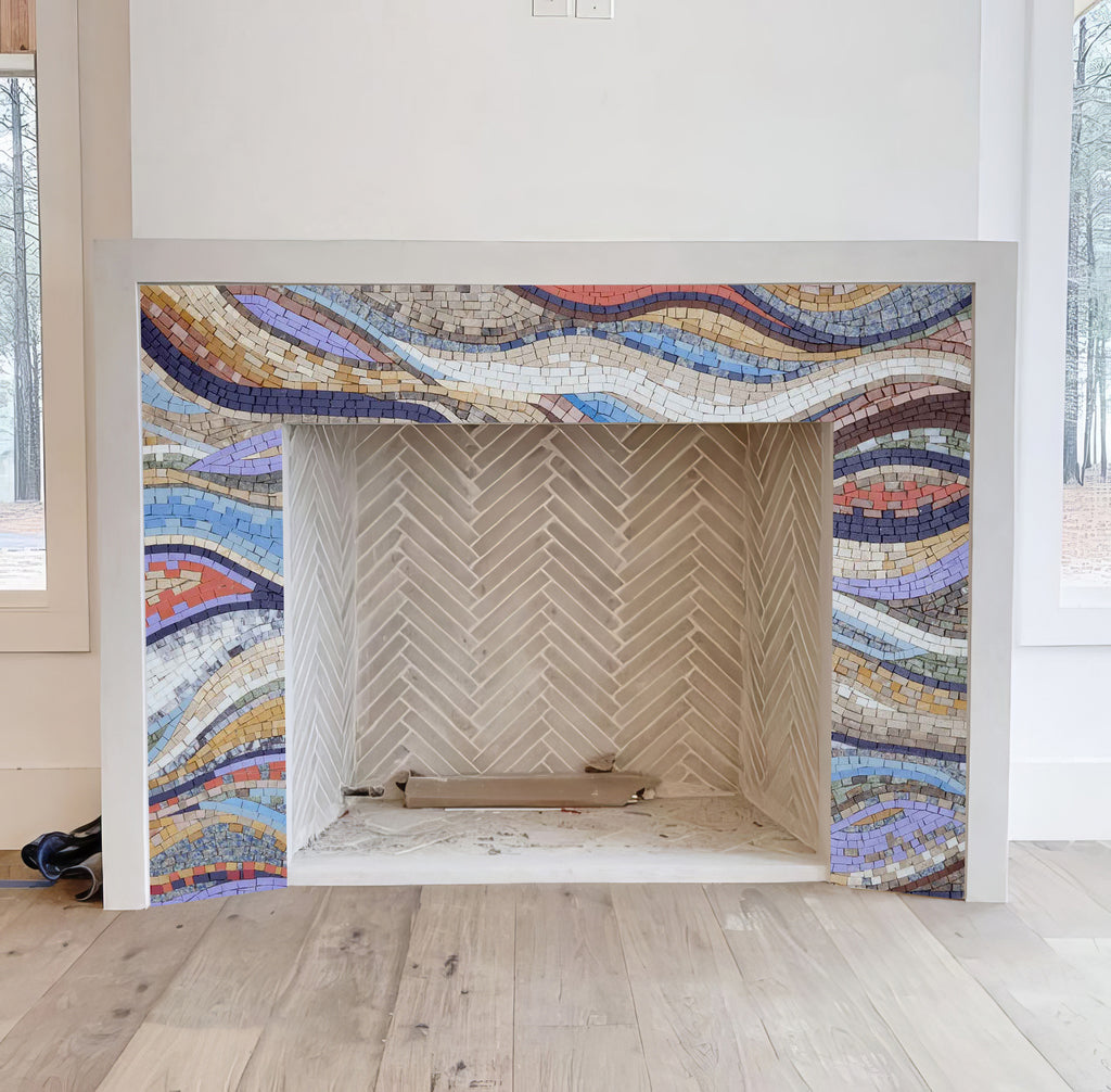 Colorful Pastel Waves Tile Mosaic Fireplace | Fireplaces | Mozaico