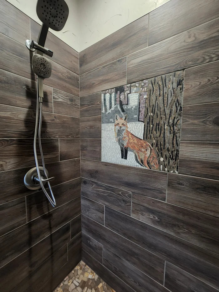 Enriched Fox Portrait - Marble Mosaic Art Mural - Mesh Backing