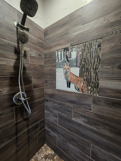 Enriched Fox Portrait - Marble Mosaic Art Mural - Mesh Backing