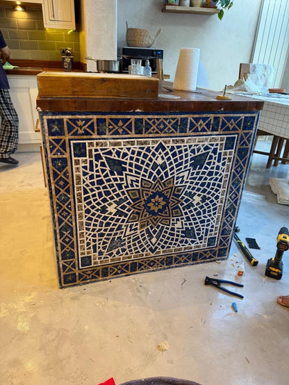 Geometric Star Marble Mosaic – Wall, Floor & Kitchen Island Art - Mesh Backing