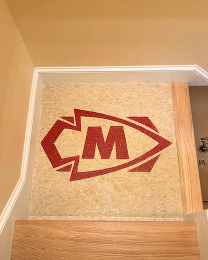 Custom M Logo Emblem – Handmade Marble Mosaic Brand Sign - Mesh Backing