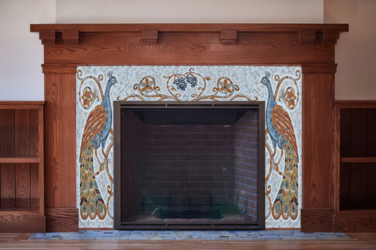 Tile Mosaic Fireplace - Peacock Art