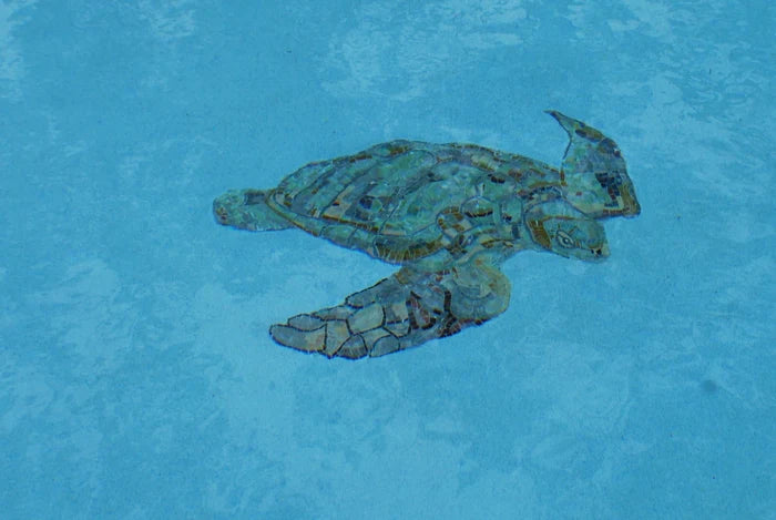 Majestic Sea Turtle - Marble Mosaic Luxury Handcrafted Natural Stone Art - Mesh Backing