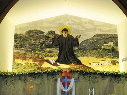 Saint Charbel Icon - Marble Mosaic Religious - Mesh Backing