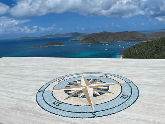 Custom AR Product - Compass Star Design - Medallion Luxury Handcrafted Natural Stone - Mesh Backing