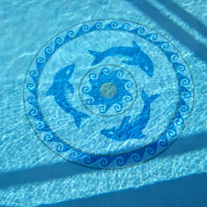 Arte em mosaico de mármore com medalhão de golfinhos | Decoração de luxo em pedra feita à mão