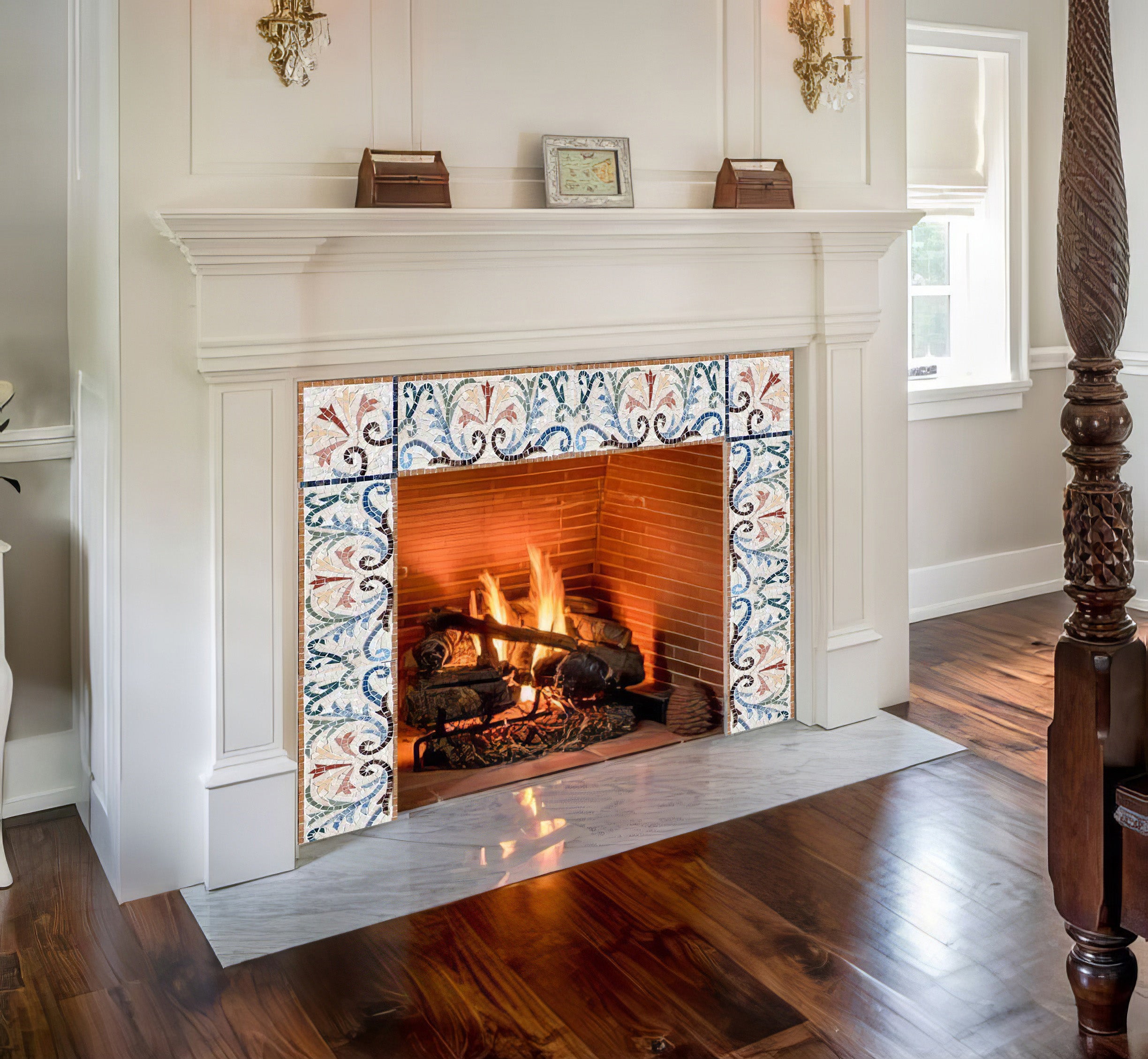 Mosaic Surround Fireplace - Flower Art | Fireplaces | Mozaico