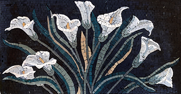 Floral Elegance - Marble Mosaic Lily Wall Art - Mesh Backing