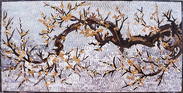 Blossom Branch - Marble Greek Mosaic Designs - Mesh Backing