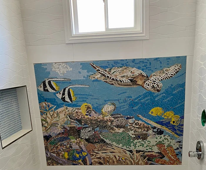 Enriched Reef Scene - Marble Mosaic Coastal Beach - Mesh Backing