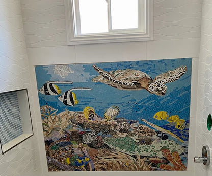 Enriched Reef Scene - Marble Mosaic Coastal Beach - Mesh Backing