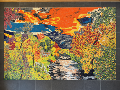 Autumn River Valley – Colorful Handmade Nature Marble Mosaic Wall Art - Mesh Backing