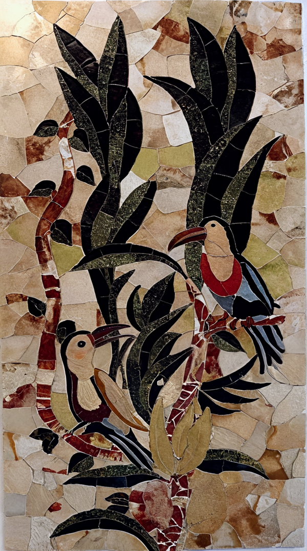 Birds on Twig Design - Marble Wall Art - Mesh Backing