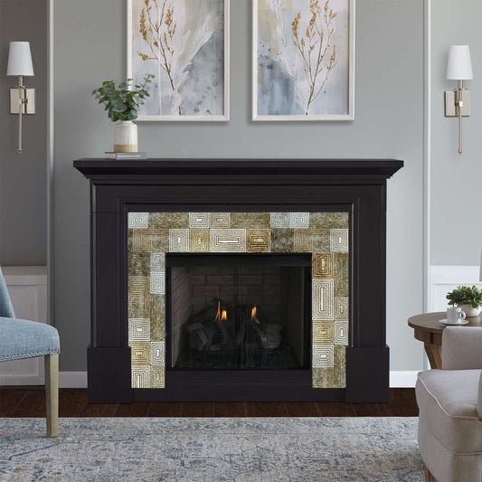 Tile Mosaic Fireplace - Rectangular Spiral Pattern