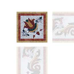 Floral Bloom Pattern - Compass Pool Medallion Mosaic Corner Artwork - Mesh Backing