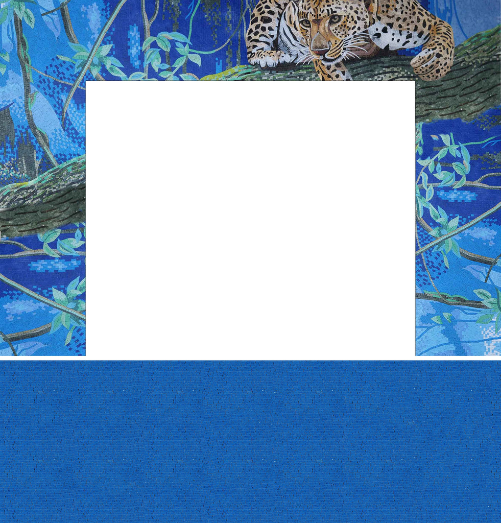 Leopardo appollaiato - Bordo del mosaico del camino