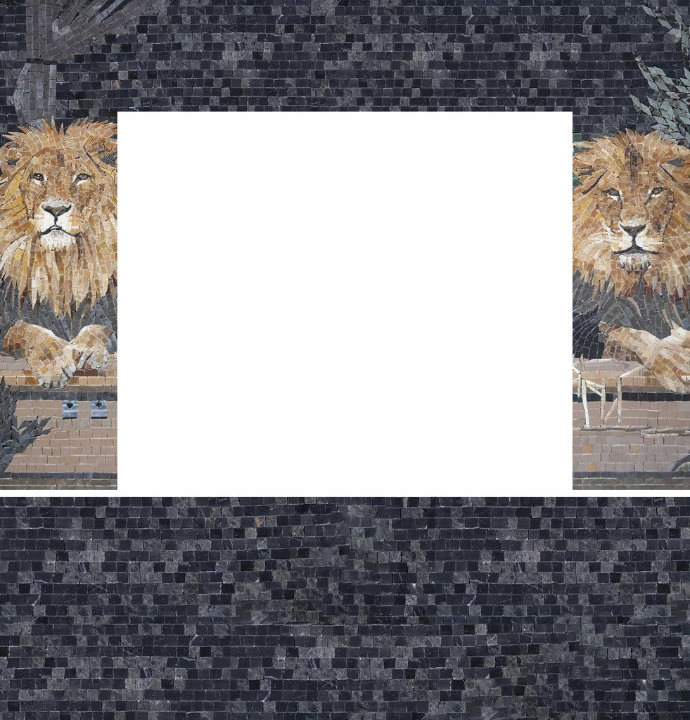 Il camino in mosaico della tana dei leoni