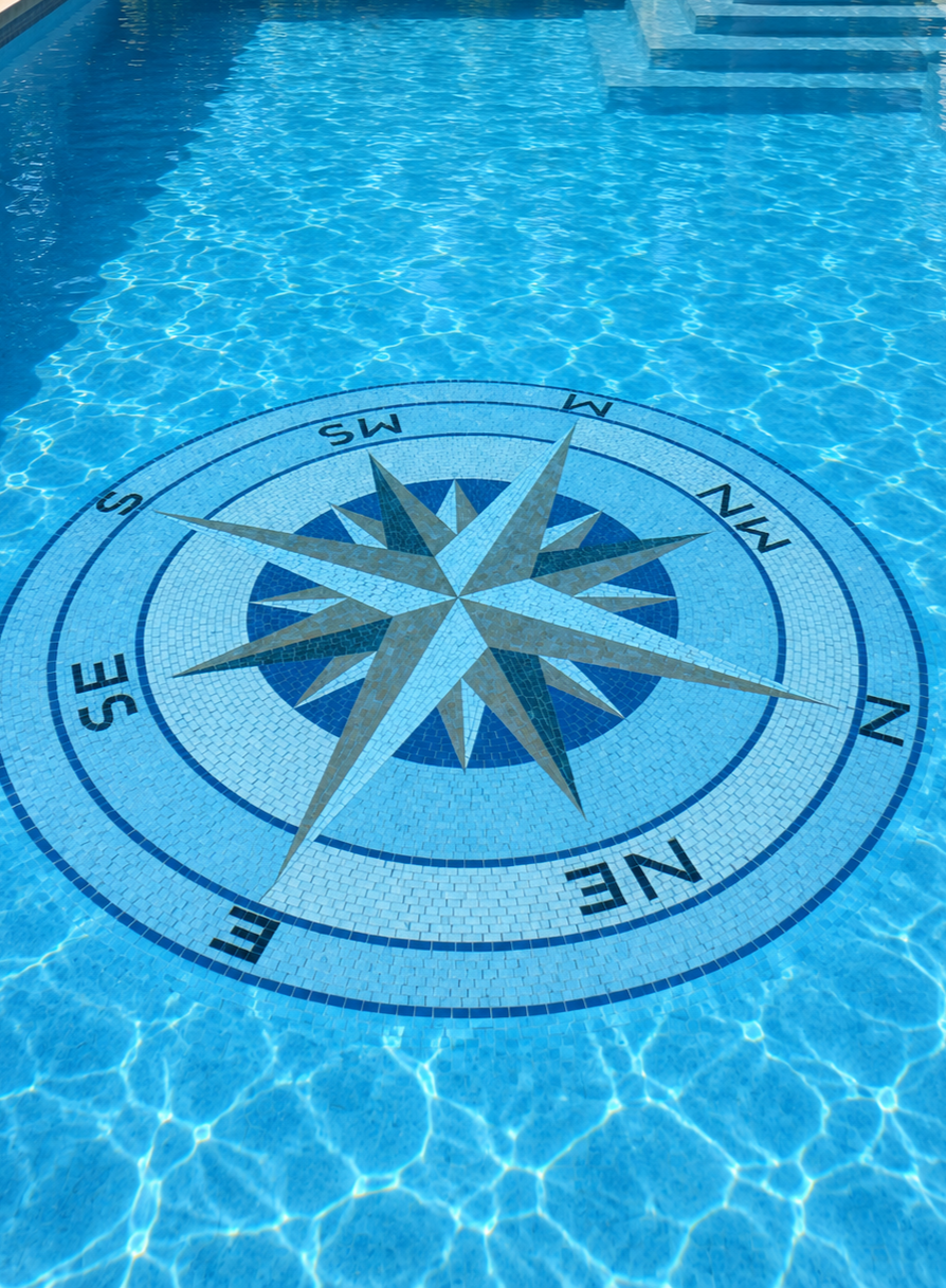 Compass Rose Pattern - Nautical Mosaic Medallion - Mesh Backing