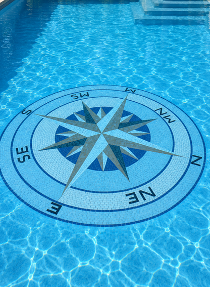 Compass Rose Pattern - Nautical Mosaic Medallion - Mesh Backing